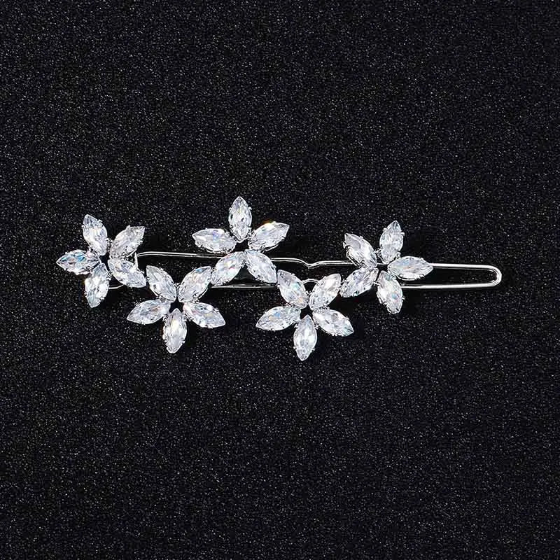 Fashion Barrette Cubic Zirconia Leaf Hair Clips for Women Accessories Hair Jewelry Headpiece