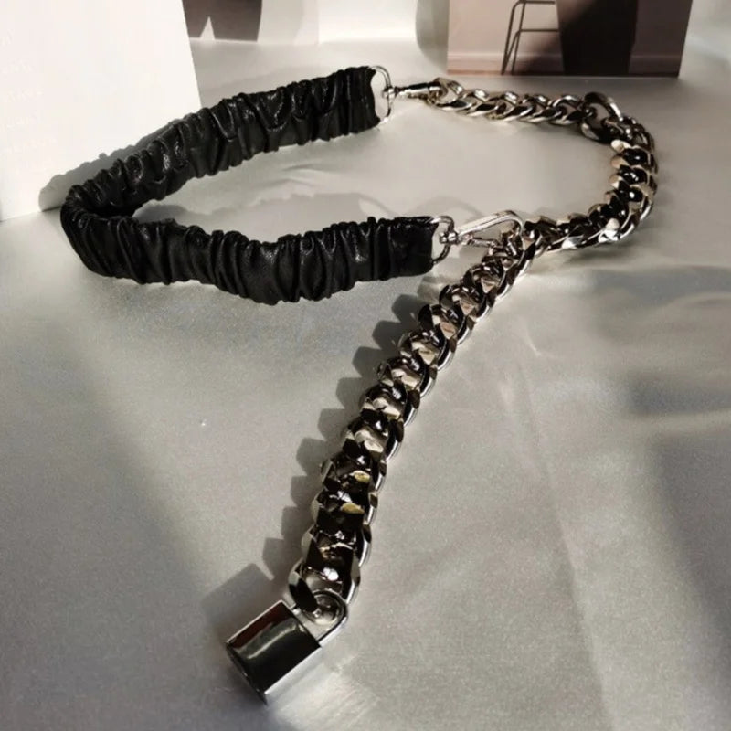 Elastic Leather Silver Chain Belt Ladies Dress Stretch Cummerbunds Female Coat Corset Long Waistband Belts For women Strap