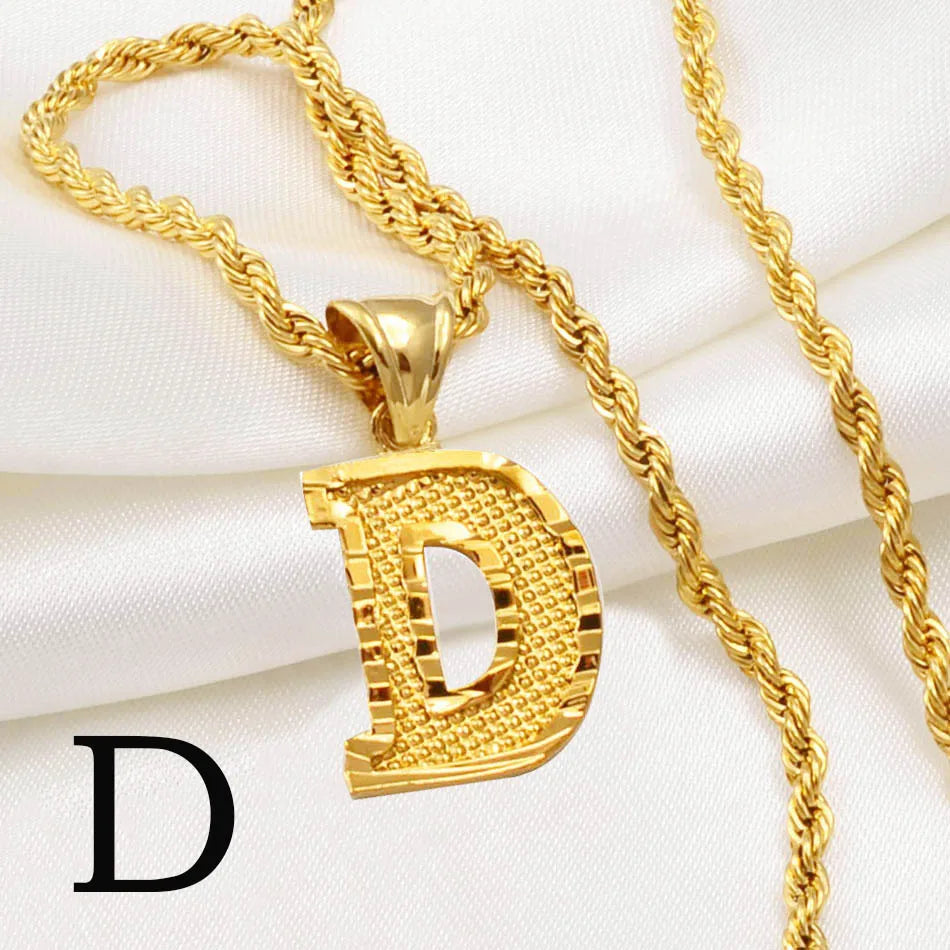 Anniyo A-Z Letters Necklaces Women Men Gold Plated Initial Pendant Rope Chain English Letter Jewelry Alphabet