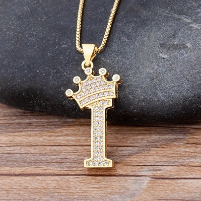 Nidin  Luxury Copper Zircon A-Z Crown Alphabet Pendant Chain Necklace Hip-Hop Style Fashion Woman Man Initial Name Jewelry