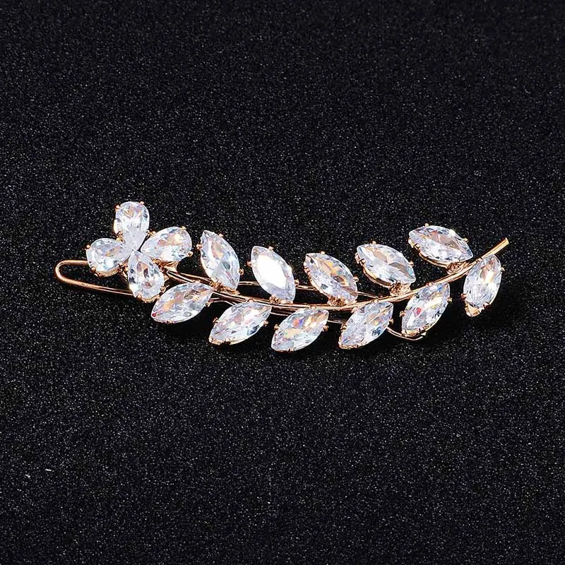 Fashion Barrette Cubic Zirconia Leaf Hair Clips for Women Accessories Hair Jewelry Headpiece