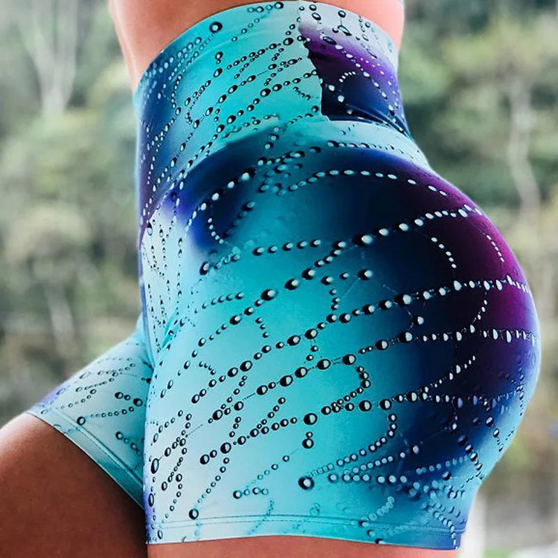 Running Shorts High Waist Yoga Shorts Scrunch Butt Seamless Print Push Up Hip Gym Shorts Fitness