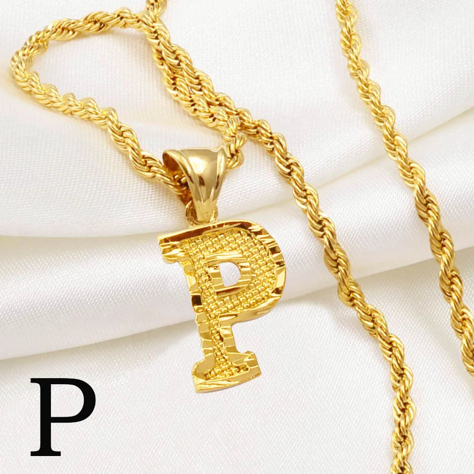 Anniyo A-Z Letters Necklaces Women Men Gold Plated Initial Pendant Rope Chain English Letter Jewelry Alphabet