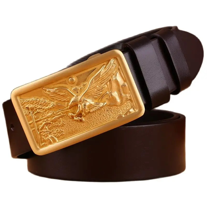 Eagle solid brass buckle luxury full grain 100% genuine leather belt 3.8