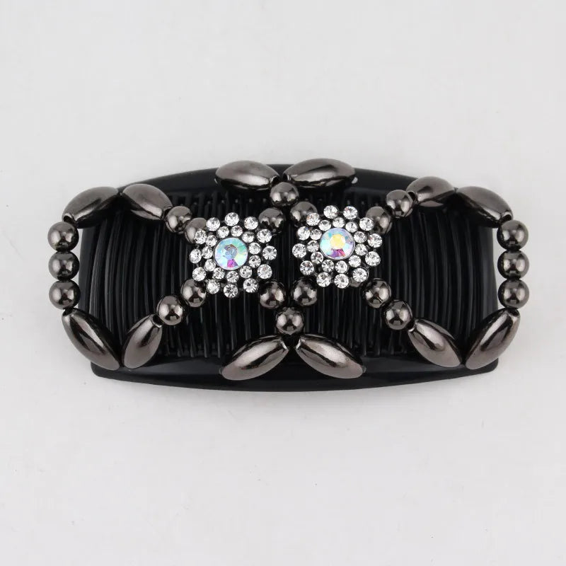Beads Hair Combs Shiny Rhinestone Beaded Hair Claws Magic Tuck Comb Updo Accessories Elastic Headwear Bun Ponytail Holder
