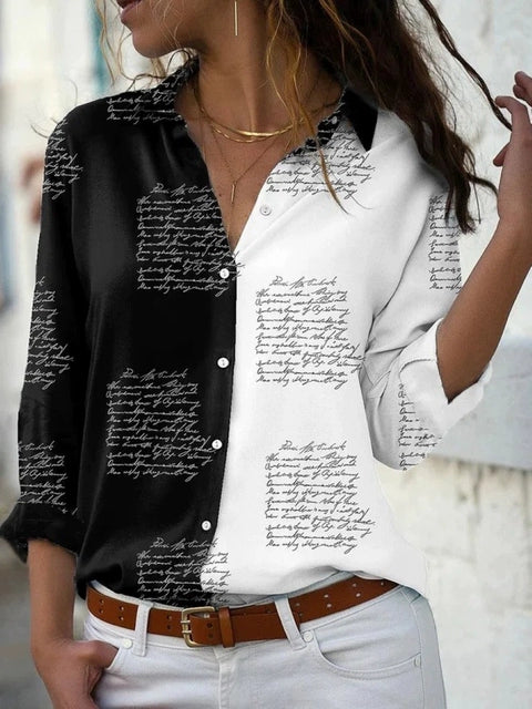 Fashion Polo Long Sleeve Shirt Women Fashion Print Casual Polo Collar Long Sleeve Shirt Button down