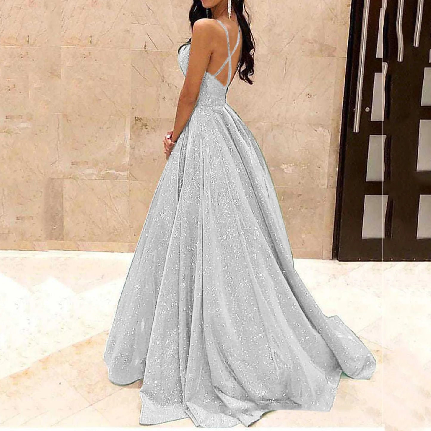 Women's Fashion Sling Dress Evening Dress Long Silk Dress for Women