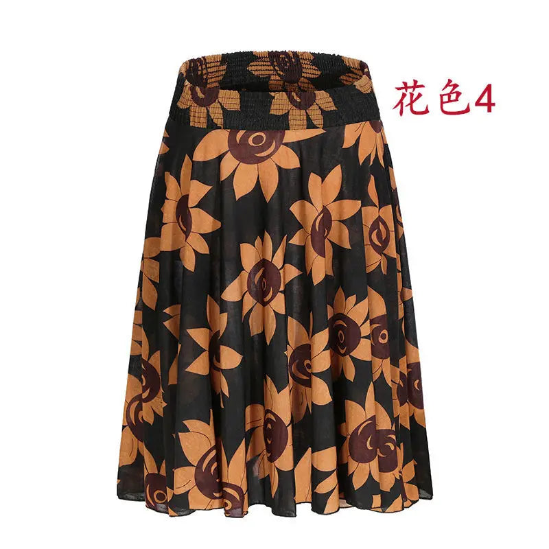 High Waist Printed  Floral Skirt Square Dance Ice Silk