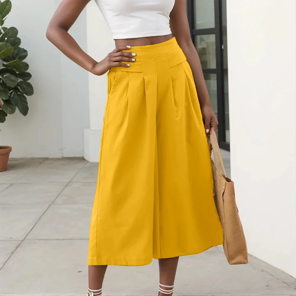 Summer Pants for Women Cotton Linen Large Size Wide Leg Pants Femme Arts Style Elastic Waist Solid Casual Loose