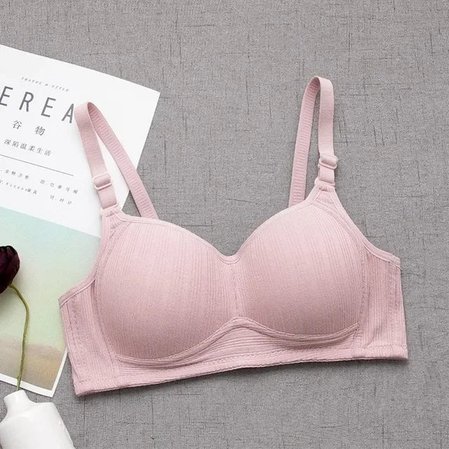 Wireless Push Up Bra Cotton Gathered Comfort V