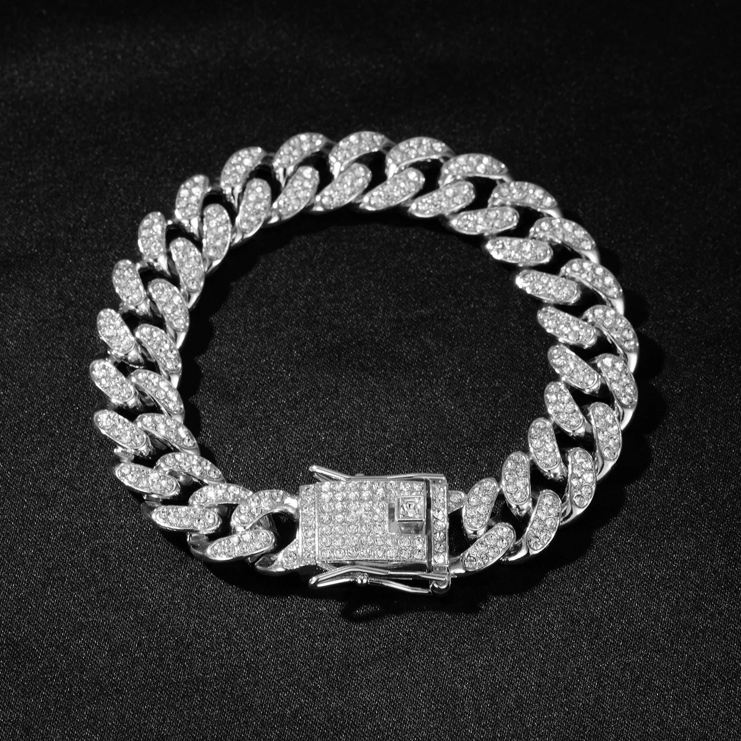 14MM  2 Row Rhinestone Paved Miami Rhombus Cuban Chain Men Women  Prong Cuban Link Chain Bracelet Iced Out men Jewelry