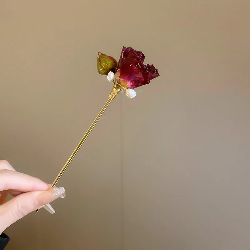 Vintage Rose Pearl Hair sticks for Women  Chinese Style Hairpin Fashion Hairpin Hair Charms Flower Hair Accessories