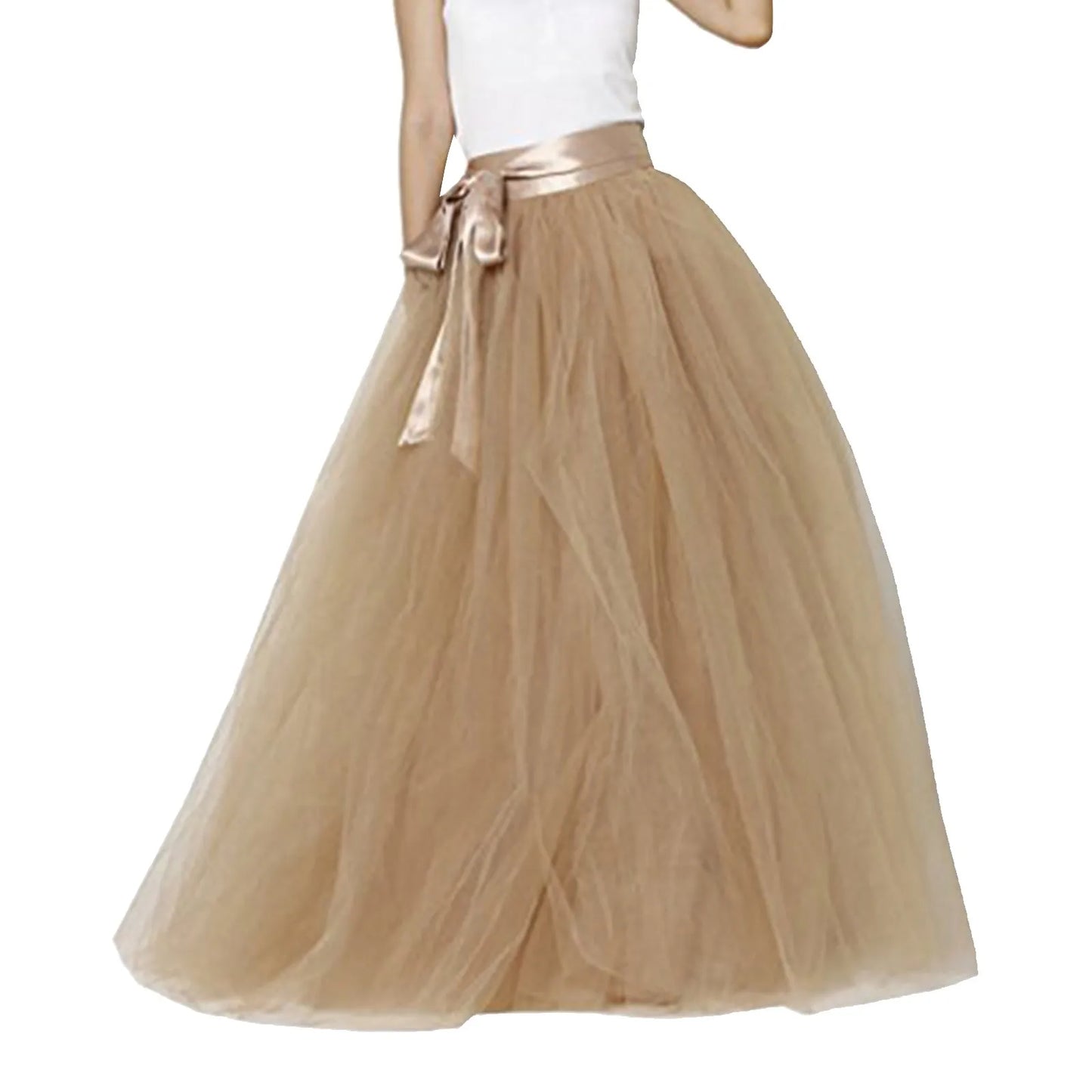 Women's Mesh Maxi Skirt Elastic High Waist Large Swing Long Skirt A Line Belt