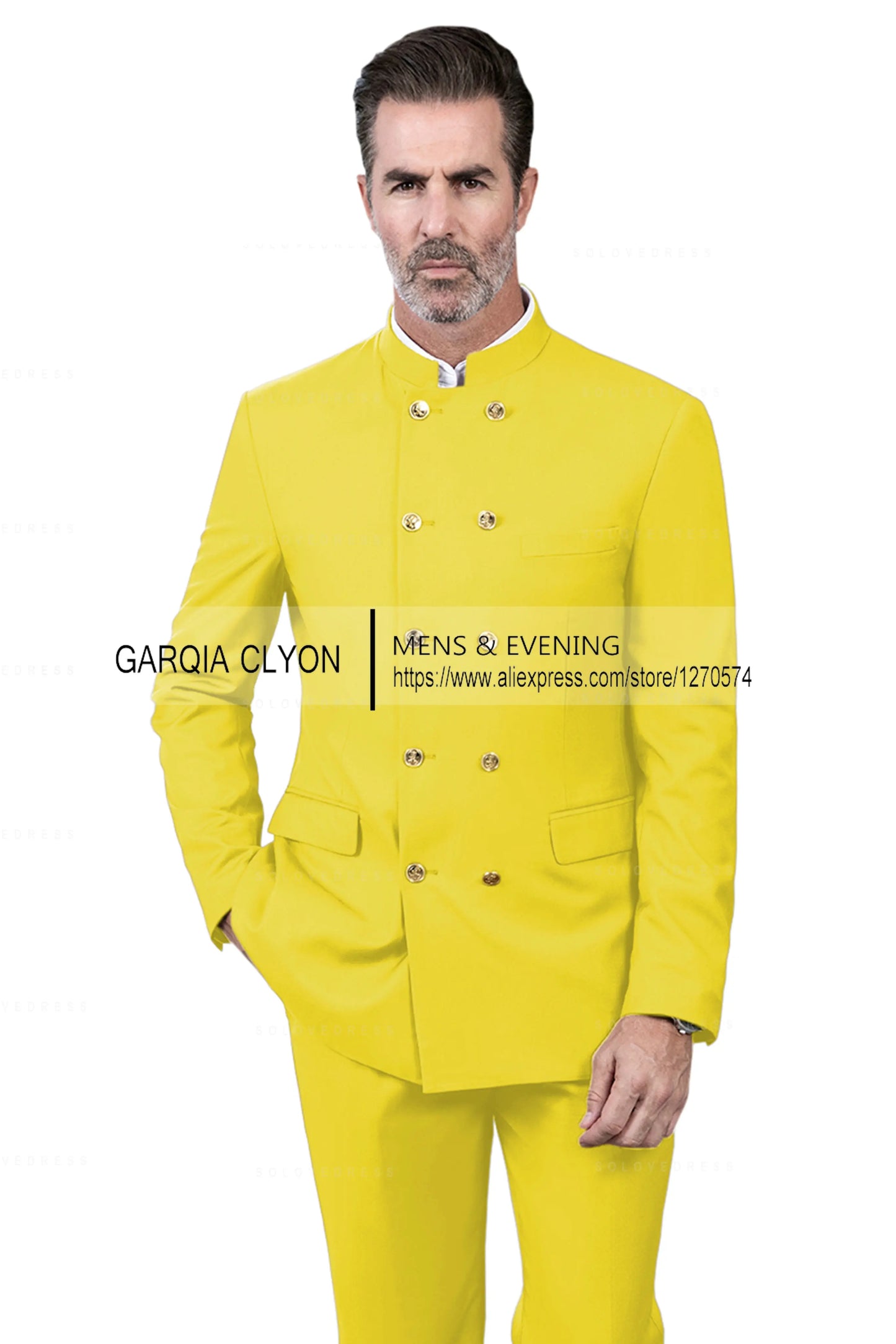 2 Piece Stand Collar Double-Breasted Chinese Style  Men's Suits With 3 Real Pocket Wedding SuitsTailored Fit (Blazer+Pants)