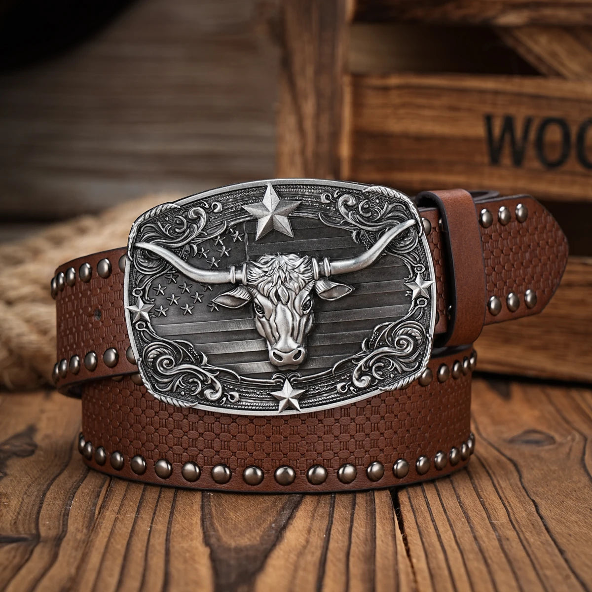 Men & Women-Western-Cowboy-PU Leather-Belts - Vintage Longhorn Belt Engraved Buckle Belt for Jeans