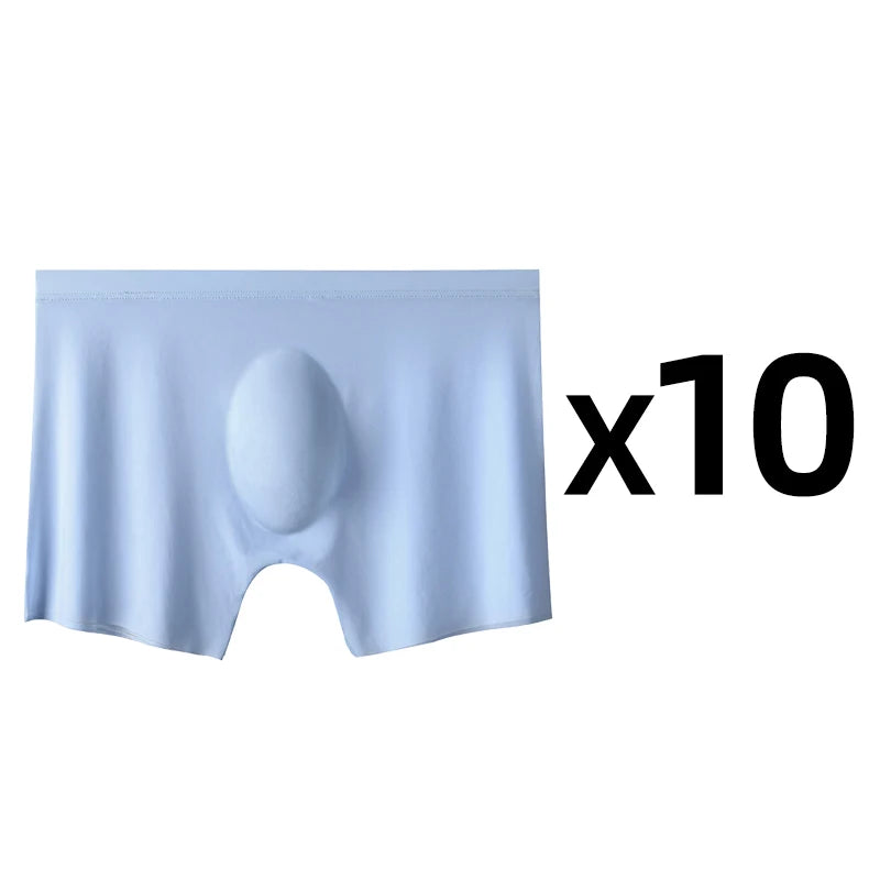 10 Pcs/Lot Men's Summer Ice Silk Boxers Briefs Seamless Underwear Lingerie Underpants Shorts Ultra-thin Breathable Sexy