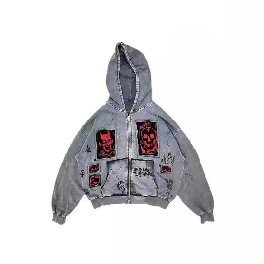 Women's sweatshirts Hoodie Sweatshirt Hip Hop Letter Vintage Skull Pattern Print Oversized Hoodie Jacket