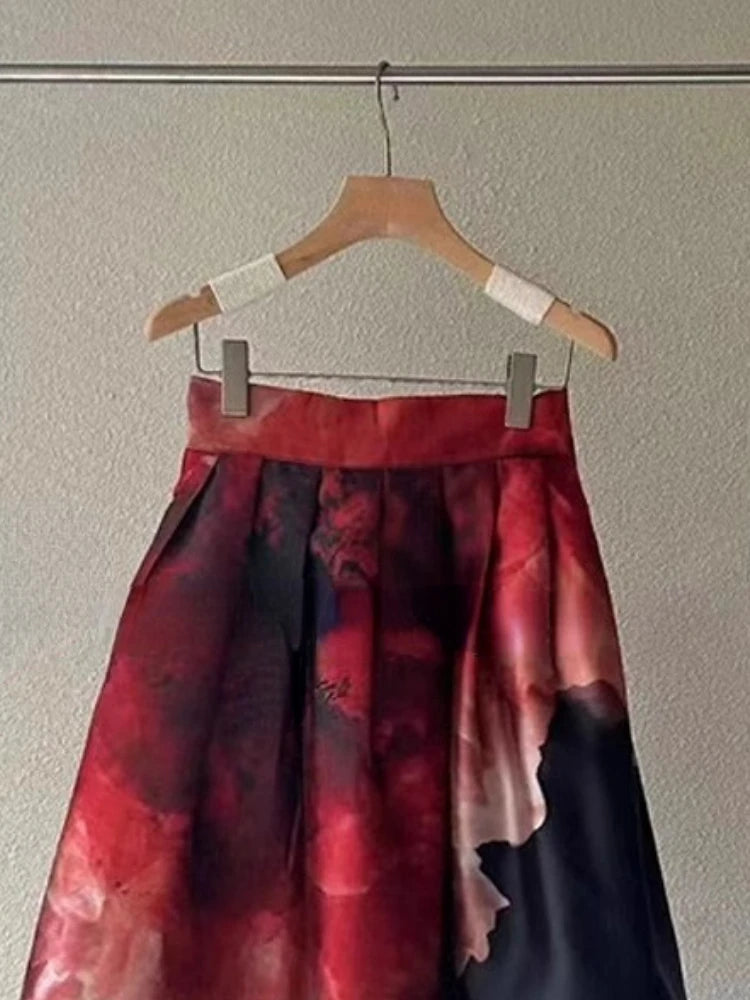 Vintage Skirt Big Swing Jupe High Waist A-line Pleated Long Skirts