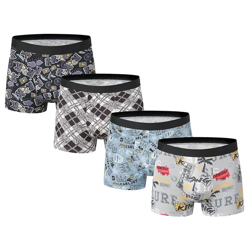 4-piece MEN'S FASHION Printed Underwear Breathable Crotch Boxers for Teenagers Comfortable plus Size Underwear up to 6XL.