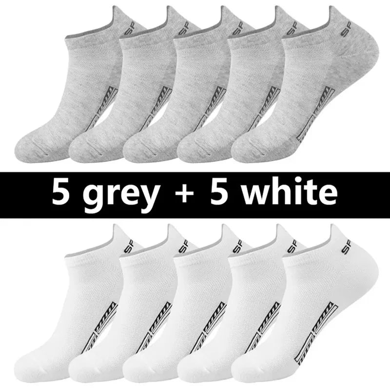 20pcs=10 Pairs Summer Autumn Men Cotton Socks Sport Breathable Ankle Socks Quality Mesh Casual Athletic Thin Cut Short