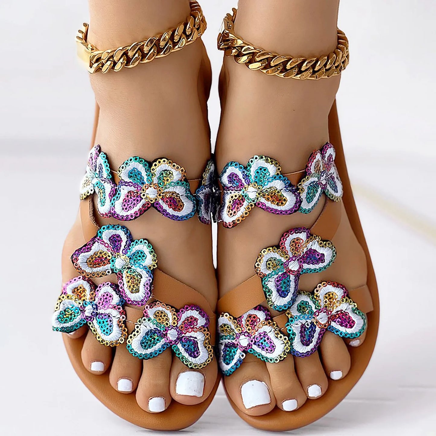 Women Sandals Women Shoes Comfortable Flat Sandals Fashionable Butterfly Lace Beach Slippers Sandals Women Dressy