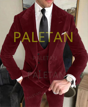 Business Velvet Blazer Sets Men's Suits Elegant Formal 3 Pieces Outfits Jacket+Pants+Vest