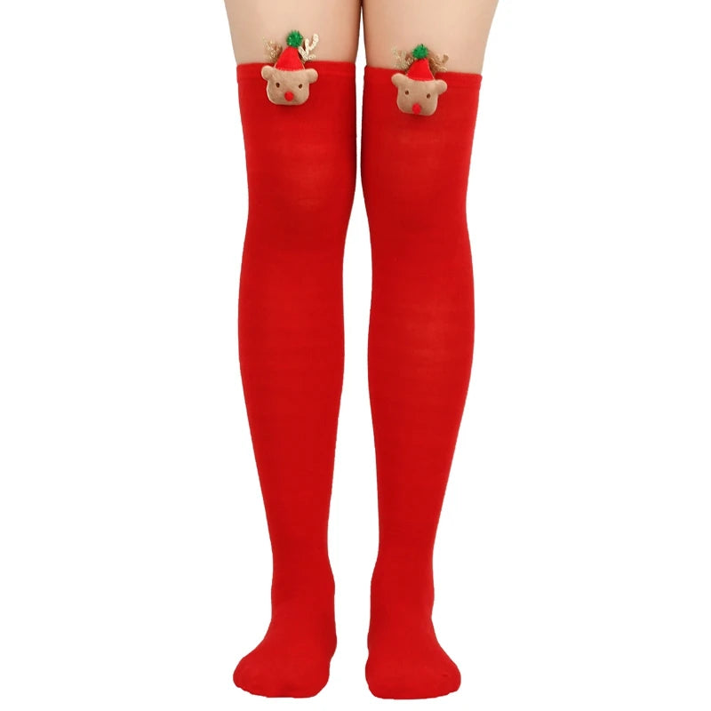 Cozy Winter Knit Sweater Reindeer Pattern thigh high socks