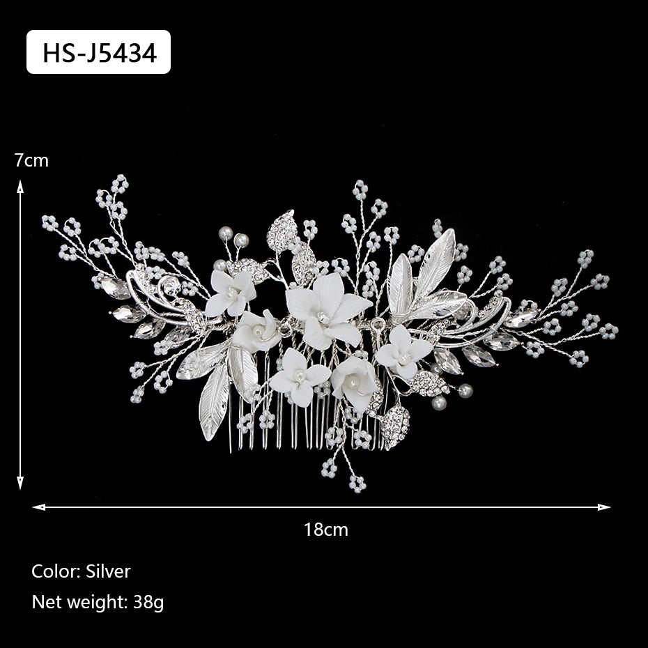 Silver Color Rhinestone Hair Comb Pearl Crystal Hair Accessories Ornament Prom Bridal Flower Headpiece Jewelry