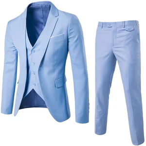 Fashion Jacket + Vest + Trousers Three or Two-piece Set Men's Solid Business Gentleman Casual Fit