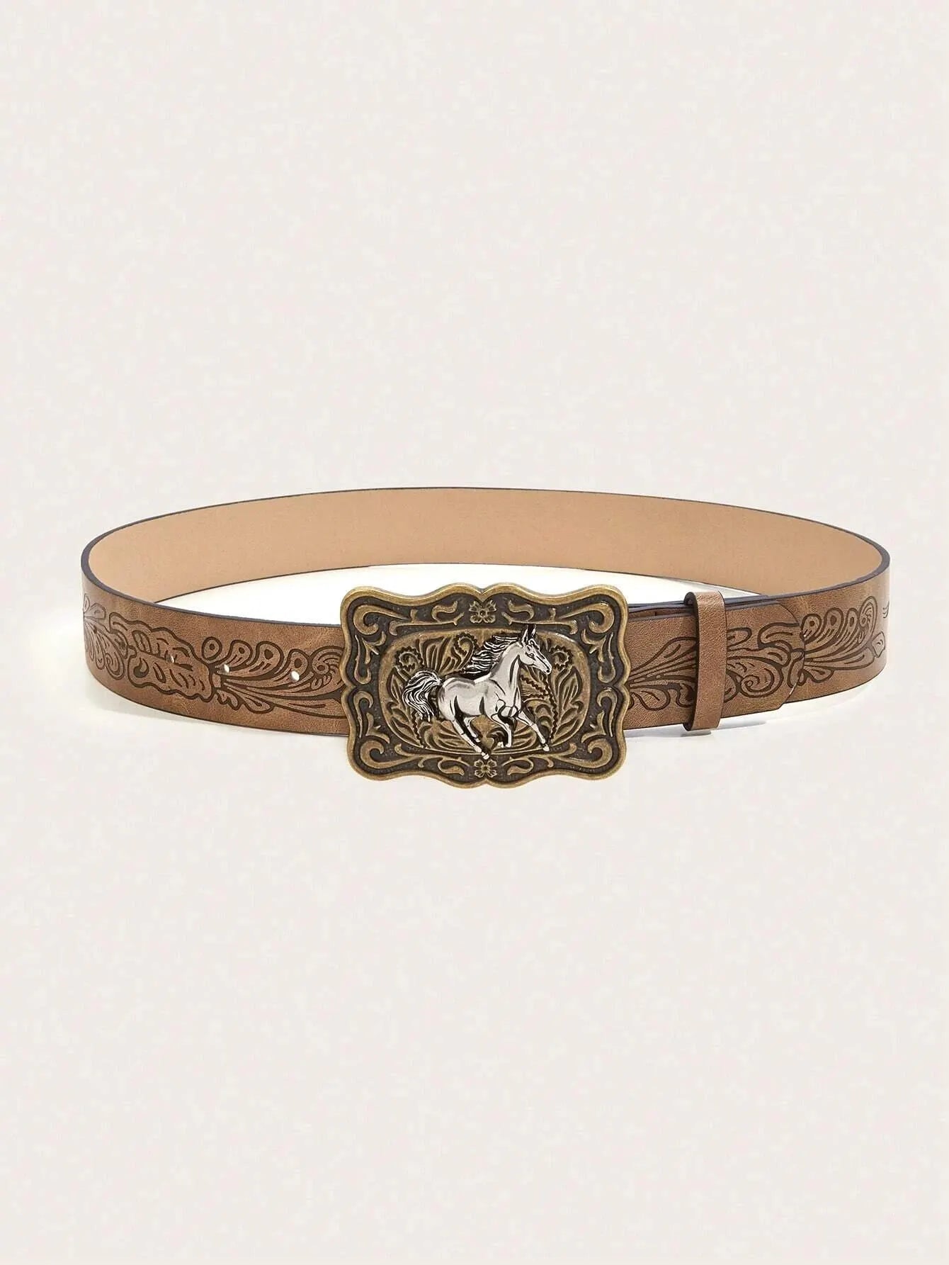 Women's Western Cowgirl Antique Gold Buckle Printed Belt, Suitable For Daily Use