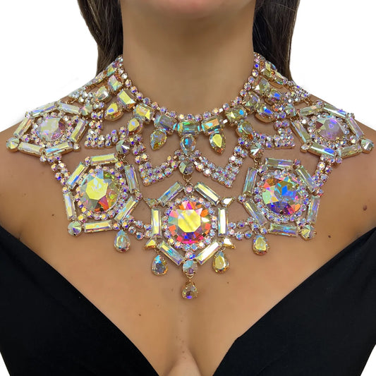 AB Color Geometric Necklace  Irregular Accessories Exaggerated Jewelry Luxury Crystal Oversize