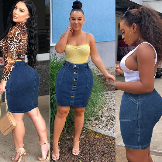 Women's Denim Mini Skirt Front Button Design plus Size Jeans Regular Thickness