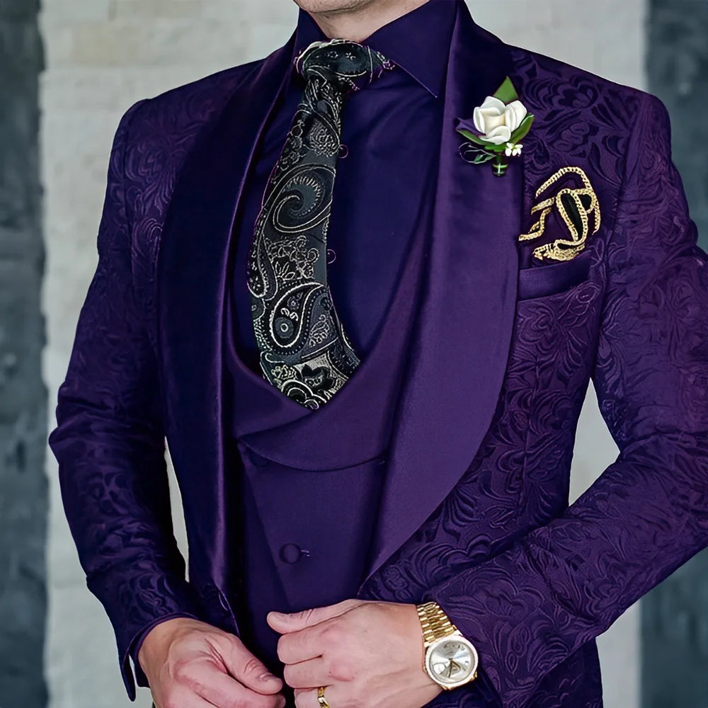Jacquard Men's 3-piece Suit Set Formal Party Dress Groom's Tuxedo High Quality Elegant Men's Customized Outfit