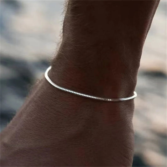 Simple MEN Stainless Steel Square Snake Bone Chain Bracelet Hip-Hop Jewelry Trendy Party Accessories