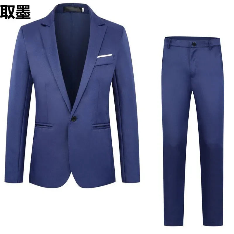 Men's Fashionable Business Casual Suit Slim Fit Western Style Clothes 2-Piece Set Wholesale Cross-Border E-commerce