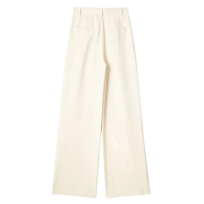 Women's Formal Pants Office Wear Women Striped Grey Black Cream Pants Woman High Waist Suit Pants Casual Wide Leg Trousers
