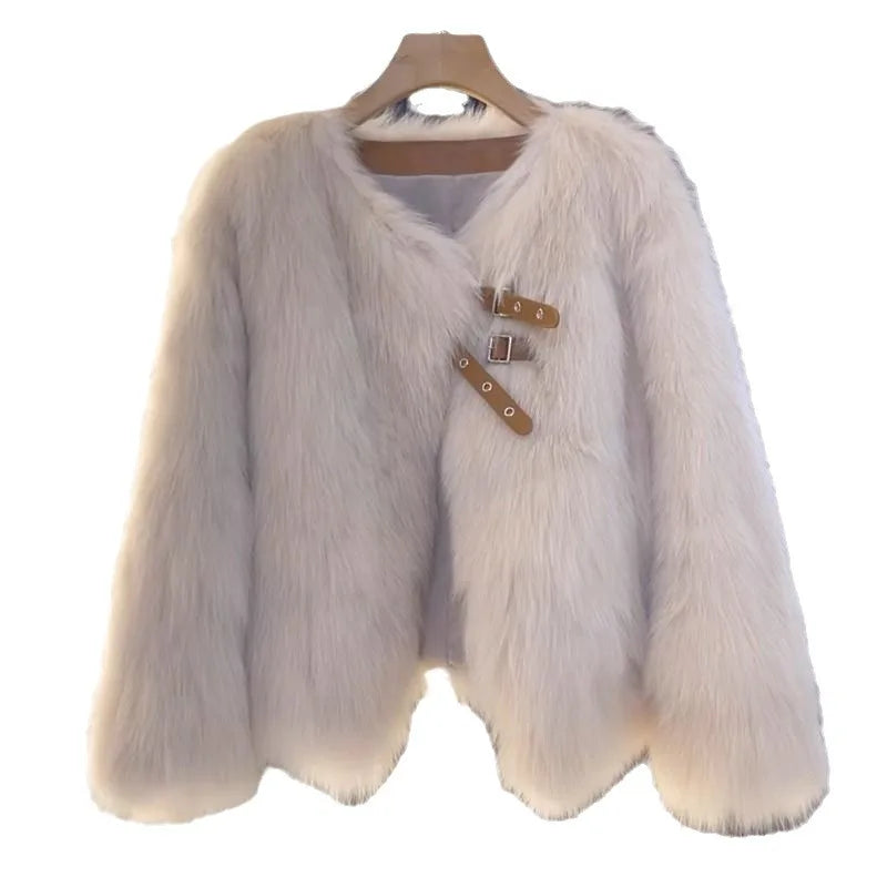 Imitation Fox Fur Coat Short Autumn/Winter Small Fragrant Wind Leather Button Jacket