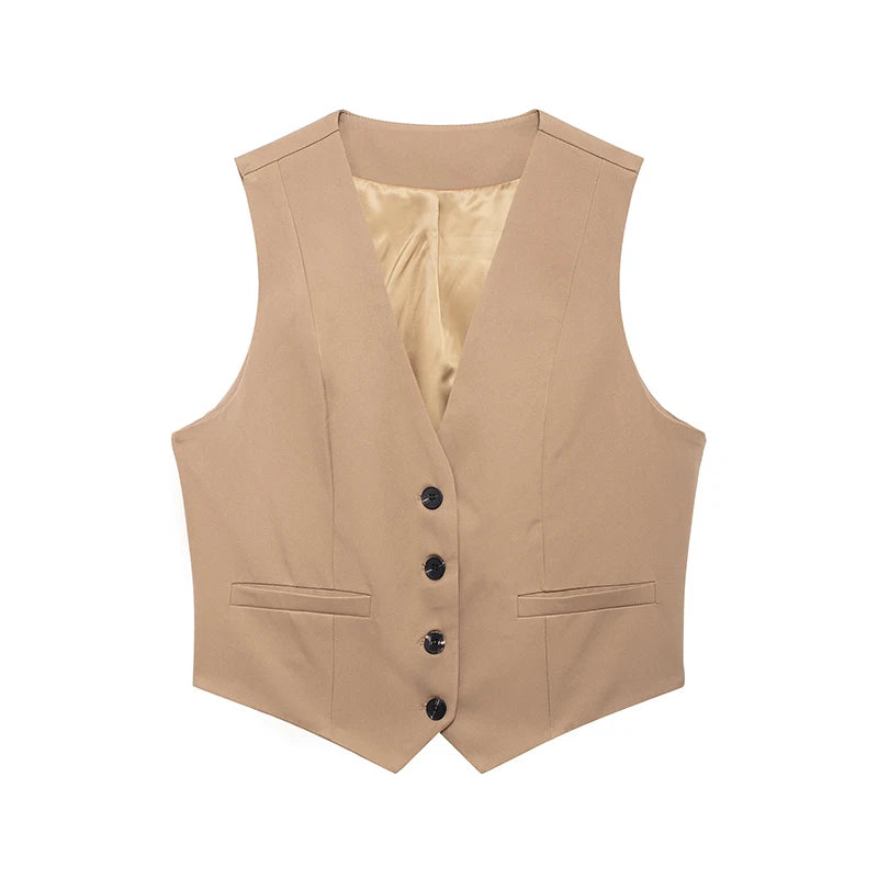 Women's Fashion Solid Single Breasted Waistcoats Vest Vintage Sleeveless Jackets Female Chic Lady Tank Tops