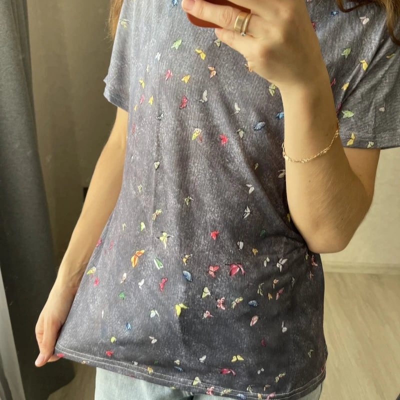 Print Tees Casual Street Tops Woman Clothing Short Sleeve Women's T-Shirt Chic
