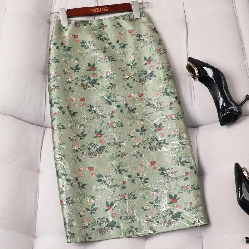 Flower Print Bodycon Pencil Skirt  Slim Fit Midi