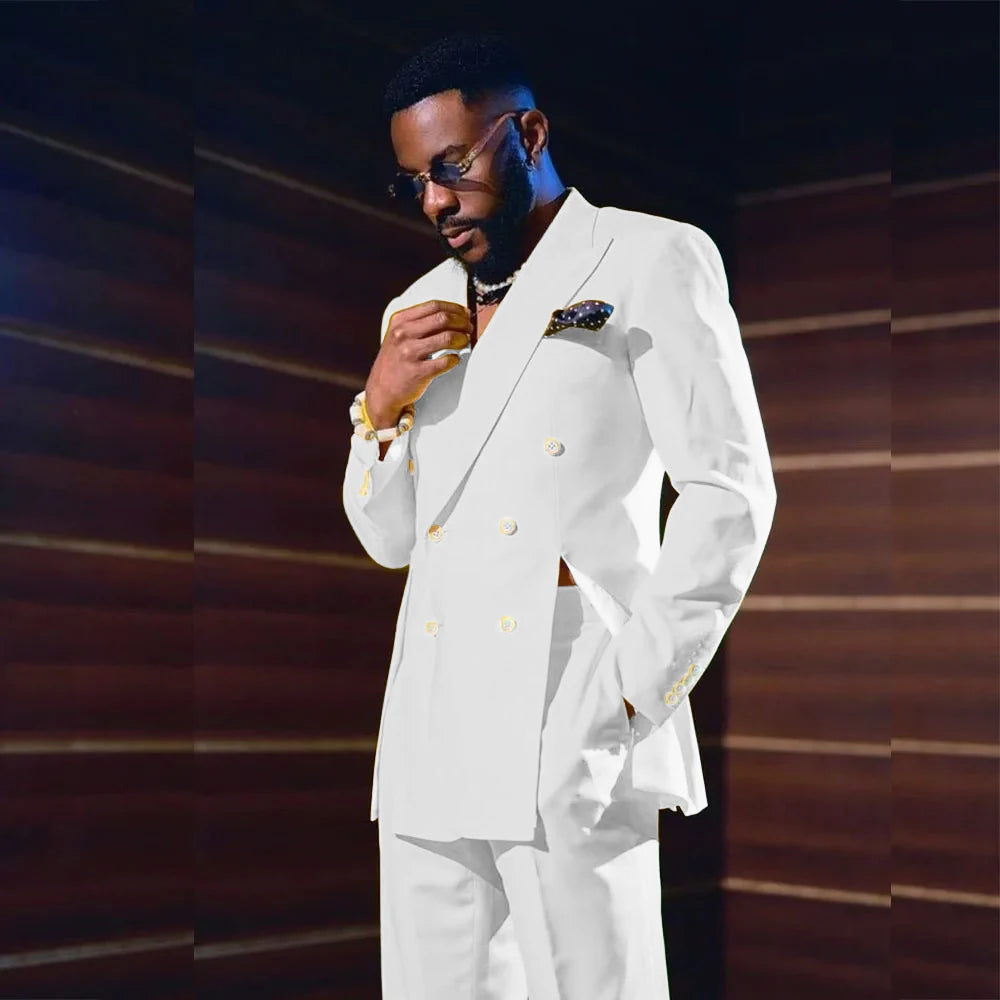 Fashion Men's Suits Special Style Double Breasted Peaked Lapel Luxury Blazer 2 Piece Jacket Pants Chic Blazer Customized