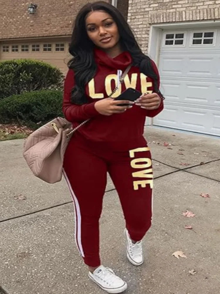 Women Two Piece  Round Neck Pullover Top with Long Pants Casual Outfit
