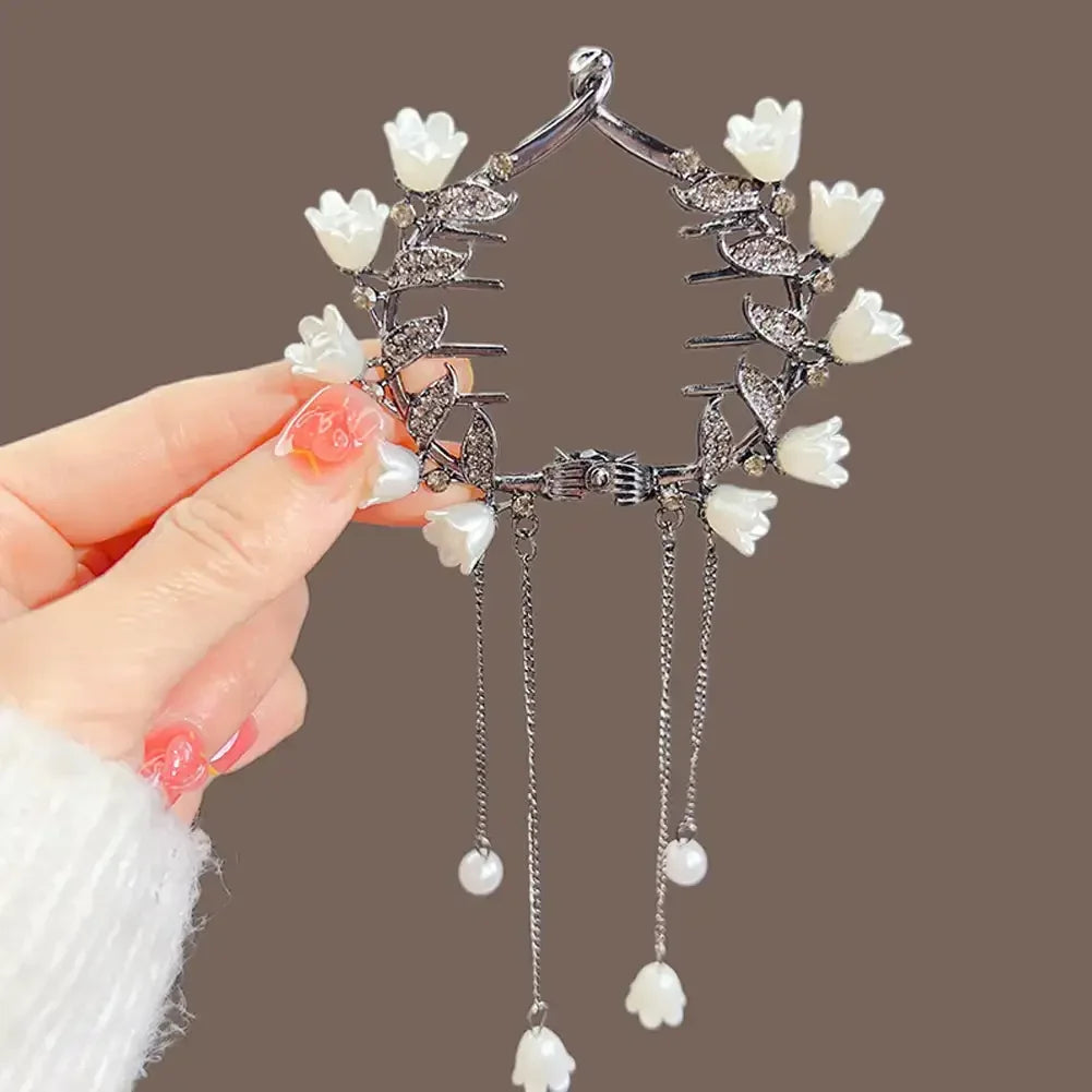 Flower Tassel Hair Clip Women Ladies Butterfly Rhinestone Pearl Metal Hair Claw Round Bun Ponytail Holder Hair Accessories