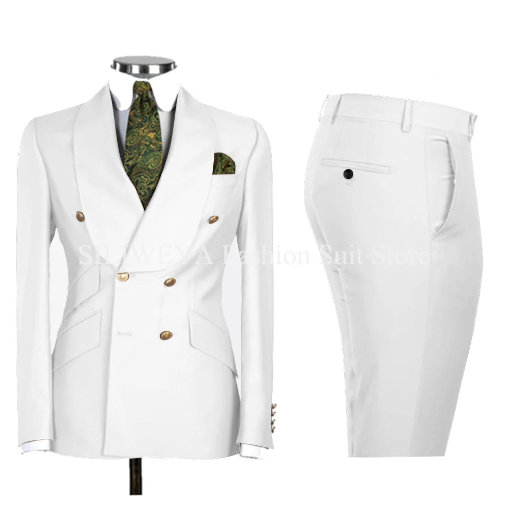 Gold Men Business Casual Men's Suits Jacket Pants Set Male Blazer Coat Pants 2PCS Slim Fit Suits
