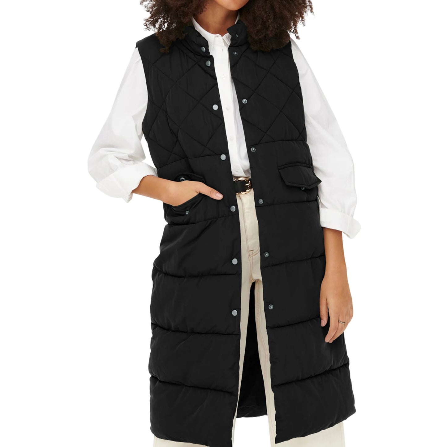 Quilted Puffer Vest Solid Color Warm down Jacket Button Cardigan