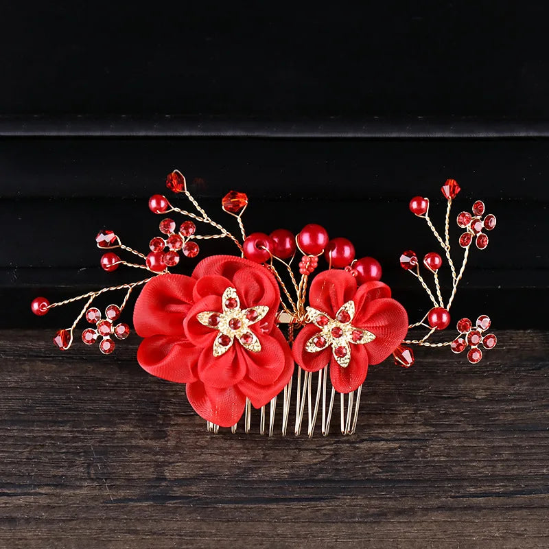 Hair Comb Flower Hair Ornaments Hair Comb Pearl Rhinestone Headpiece For Women Girls Headdress Floral Jewelry