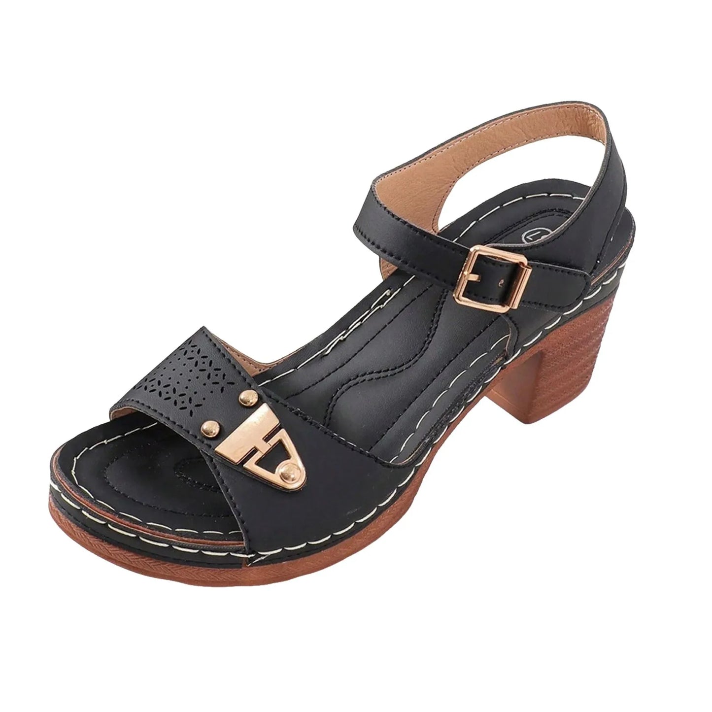 Fashion Sandals With Adjustable Buckles Multi-Strap Thick Medium Heel Solid Color One Line Sandals For Women Sexy