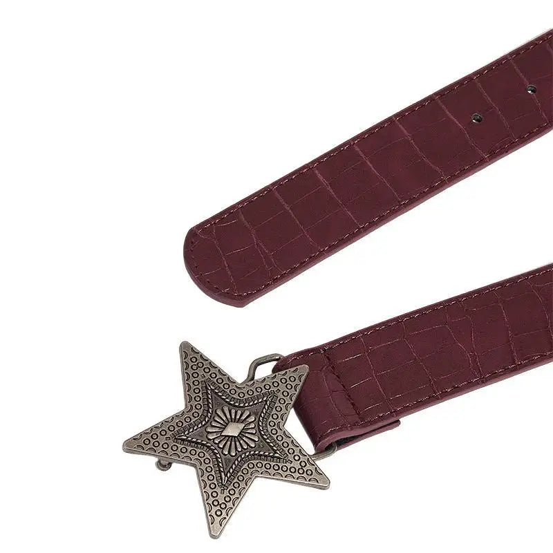 Retro Women's Belt Fashion Trend All-match Jeans Accessories  Five-pointed Star Buckle Pu Waistband