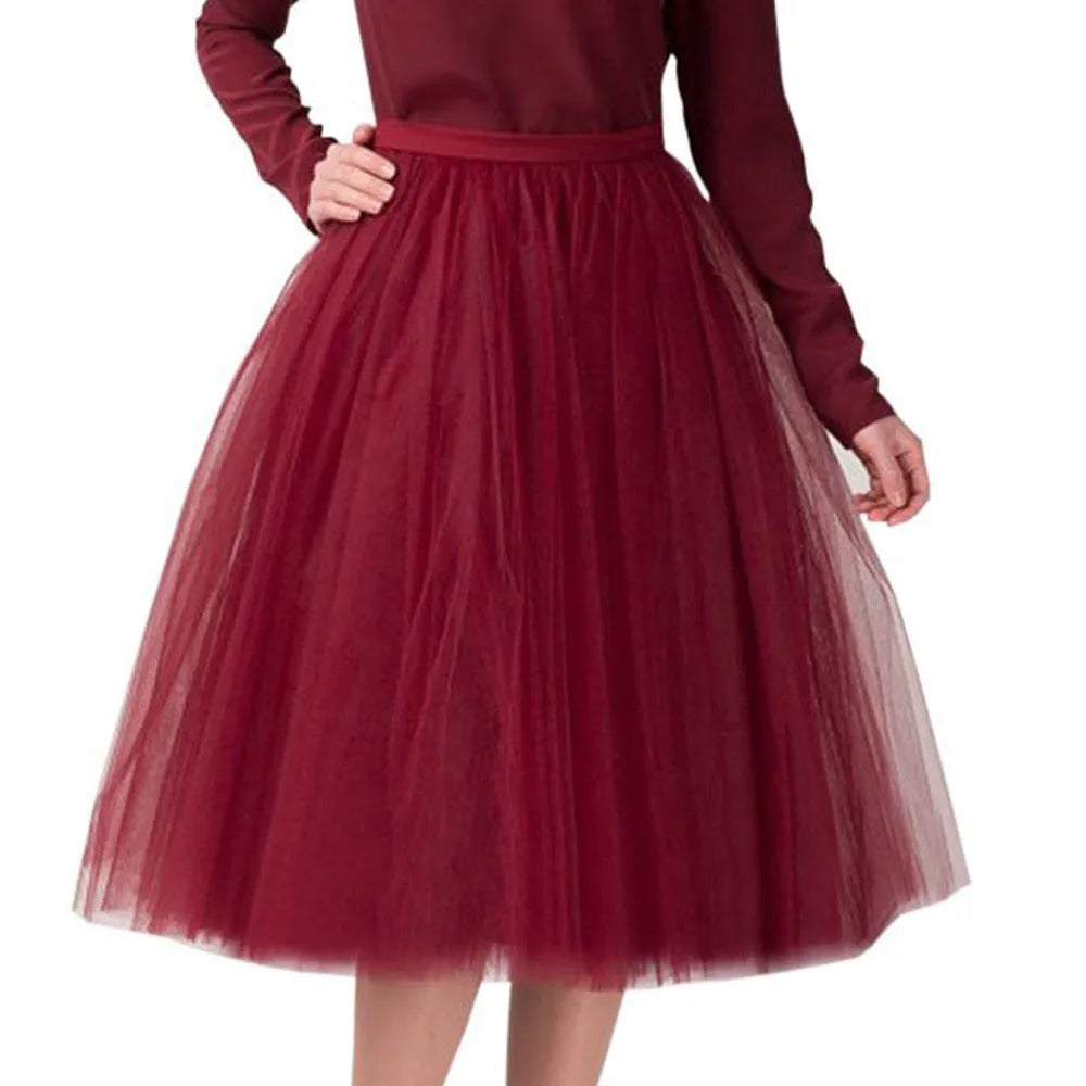Women Skirt Solid Color High Waist Princess Petti-skirt Big Swing Mesh Fluffy Skirts