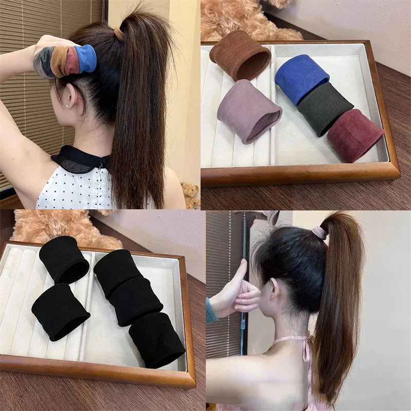 4 Set Solid Widen Thicken Hair Band Ropes Women Ponytail Holder Hair Tie Scrunchies Rubber Bands